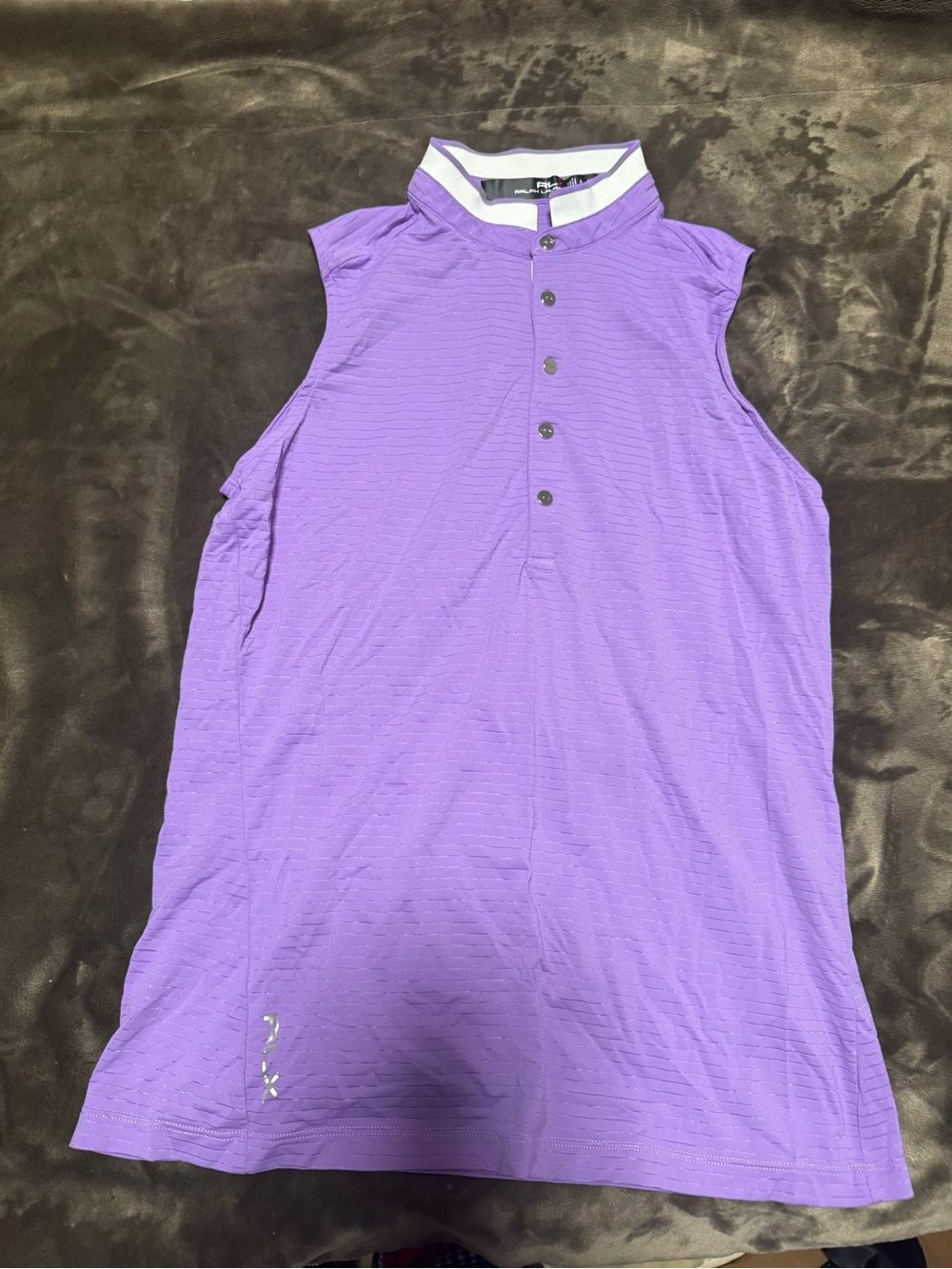 Ralph Lauren Purple Sleeveless Polo Top with White-Trim Collar